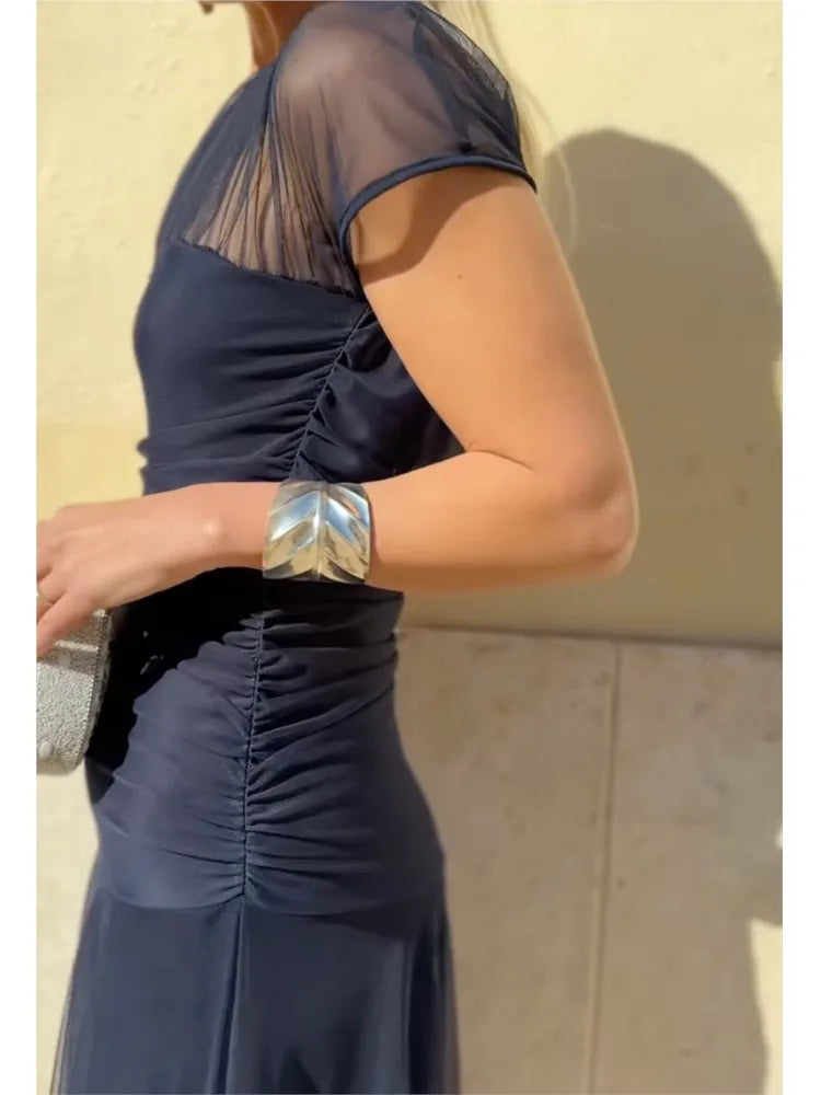 Foreign Style Streetwear For Woman Summer Streetwea O-neck Fashion Short Sleeves A-line Dresses Ladies Solid Big Hem Vestidos