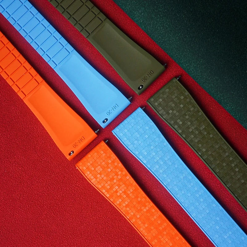 Cut to Size Fluoro Rubber Watch Strap 18/19/20/21/22mm Mosaic FKM Deployment Buckle Universal Flat End Replace Band Bracelet
