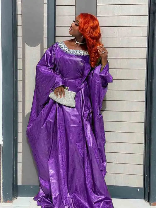 Fashion African Bazin Riche Long Dress for Wedding Party,Traditional Boubou Gown with Headscarf,Women's Elegant Ankara Clothing