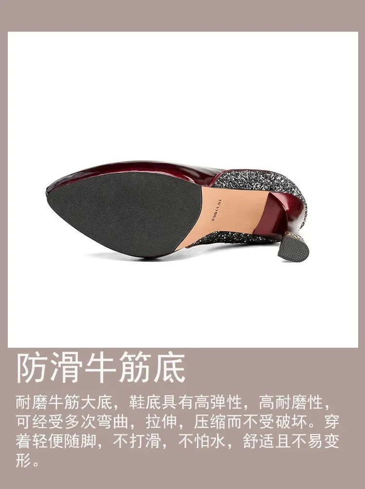 2025 Spring New Pointed Shallow Patent Leather High Heels Fashion Elegant Shoes for Women Thin Heel Platform Work Pumps Zapatos