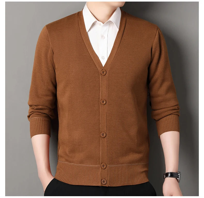 Mens Autumn Clothes Fleece Cardigan Jacket Knitted Sweater Outwear V-neck Fashion Cardigans Warm Men's Top