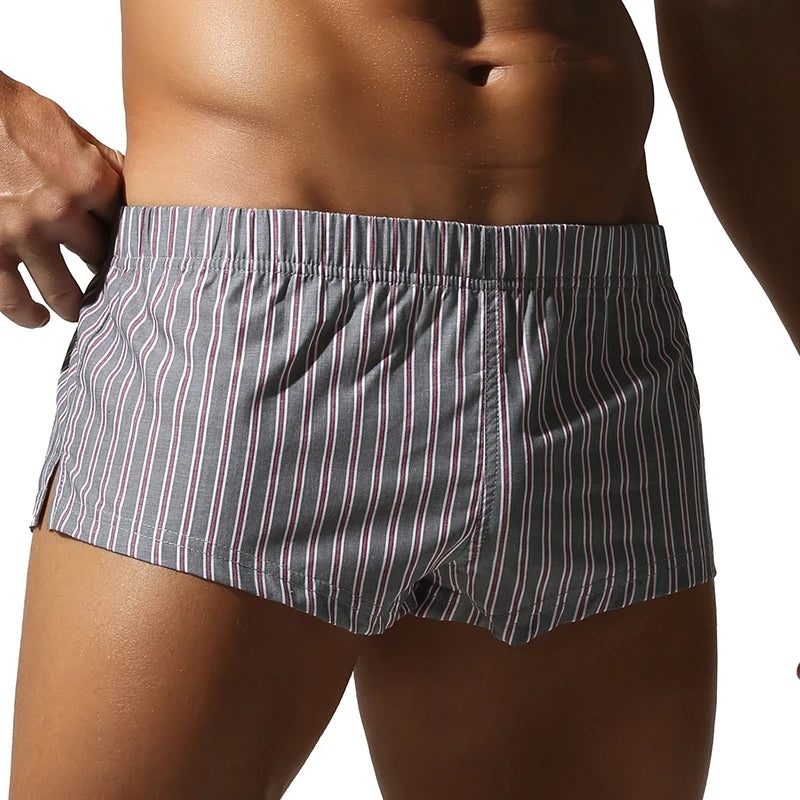 Mens Cotton Boxers Funny Woven Pattern Plaid Boxer Shorts Inseam Pajamas