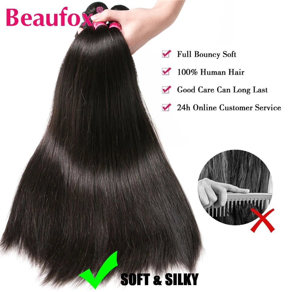 Beaufox Straight Human Hair Bundles Malaysian Straight Hair Bundles Deal Human Hair 1/3/4 Bundles Human Hair Straight 8"-30"