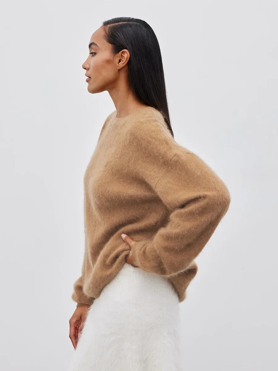 Blubelle Women's Autumn Winter Solid Color Knit Sweater O-Neck Long Sleeve Loose Fit Casual Relaxed Fashion Pullovers