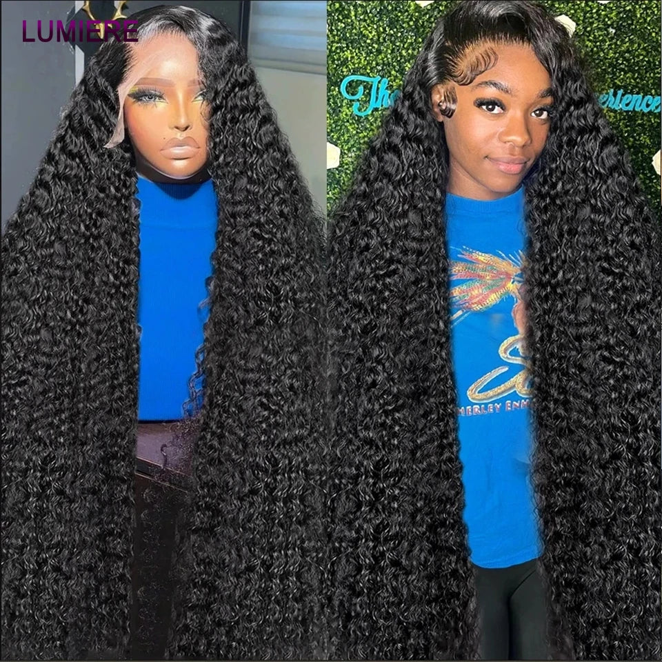 32" Deep Wave 100% Human Hair Bundle With Closure Fontal HD Transparent Curly 3 Bundles Human Hair Weavings And Closure Vietname