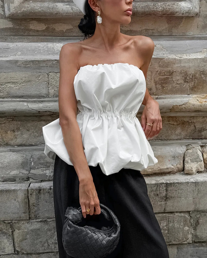 SuperAen European and American Style Fashion Design Sexy Top Unique Design Summer 2026 New White Folds Slimming Tops