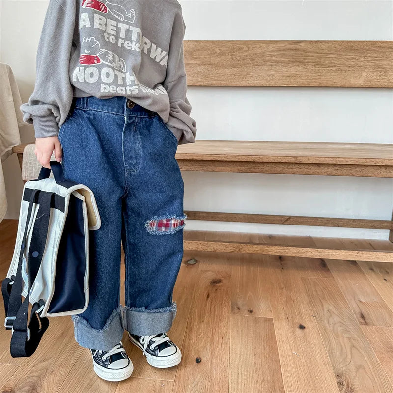 2023 Autumn Spring Baby Girls Boys Denim Pants Loose Fashion Korean Style Kids Casual Jeans Toddler Trouser Children's Clothes