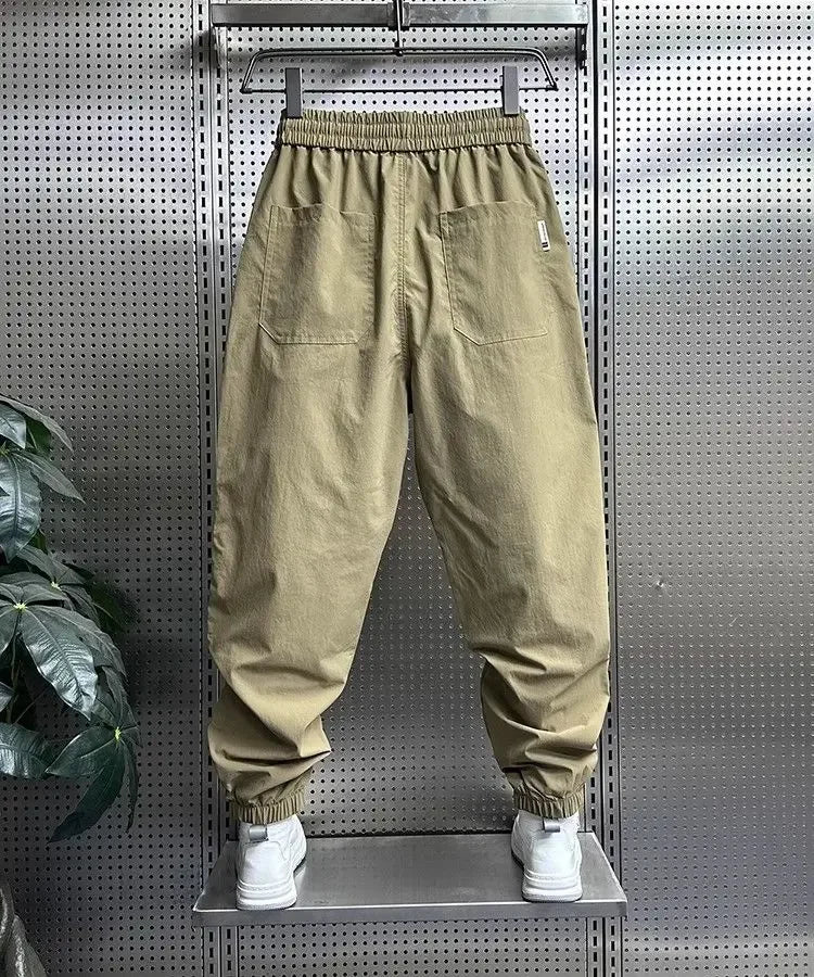 Summer Fashion New Men Breathable Casual Trousers Loose Tying Feet Versatile Simple Solid Color Harem Pants