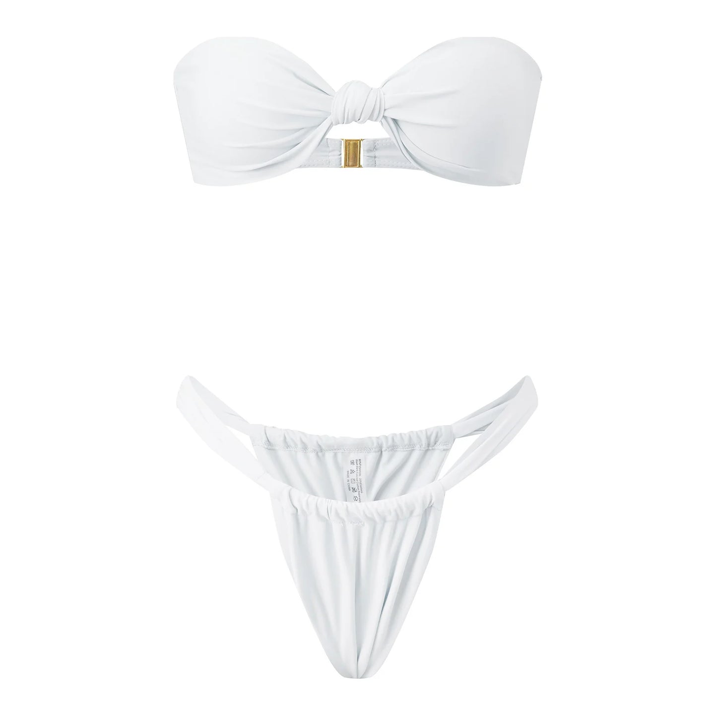 Women Summer 2-Piece Swimsuits Knot Front Strapless Bikini Bra and Elastic Bottoms Sets for Beachwear Bathing Suit