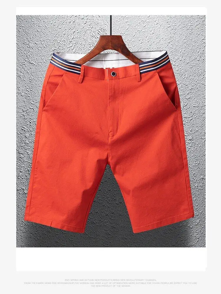 Mens Summer Casual Shorts Solid Color Business Casual Elastic Five Quarter Pants Cotton Breathable Workwear Shorts Men Clothing