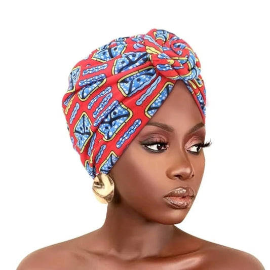 Fashion African Print Hijab Caps Pleated Wrap Twist Knot Turban Hat Elastic Knotted Style Floral Head Wrap All Match Decor