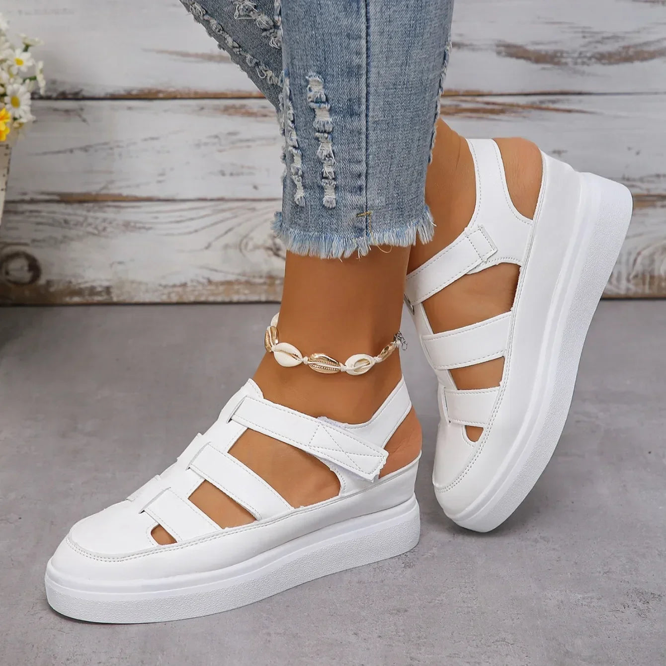 Women Sandals New Summer Wedges Heels Platform Sandals Women Hollow Out Gladiator Sandals Breathable Thick Sole Shoes for Women