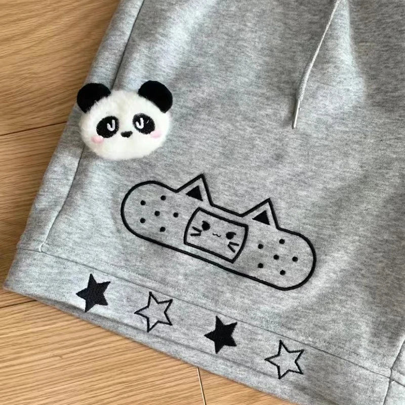 Japanese Kawaii Shorts Women Sweet Cat Embroidery Short Pants Preppy Style Cute Anime Soft Girl Casual Wide Leg Shorts New