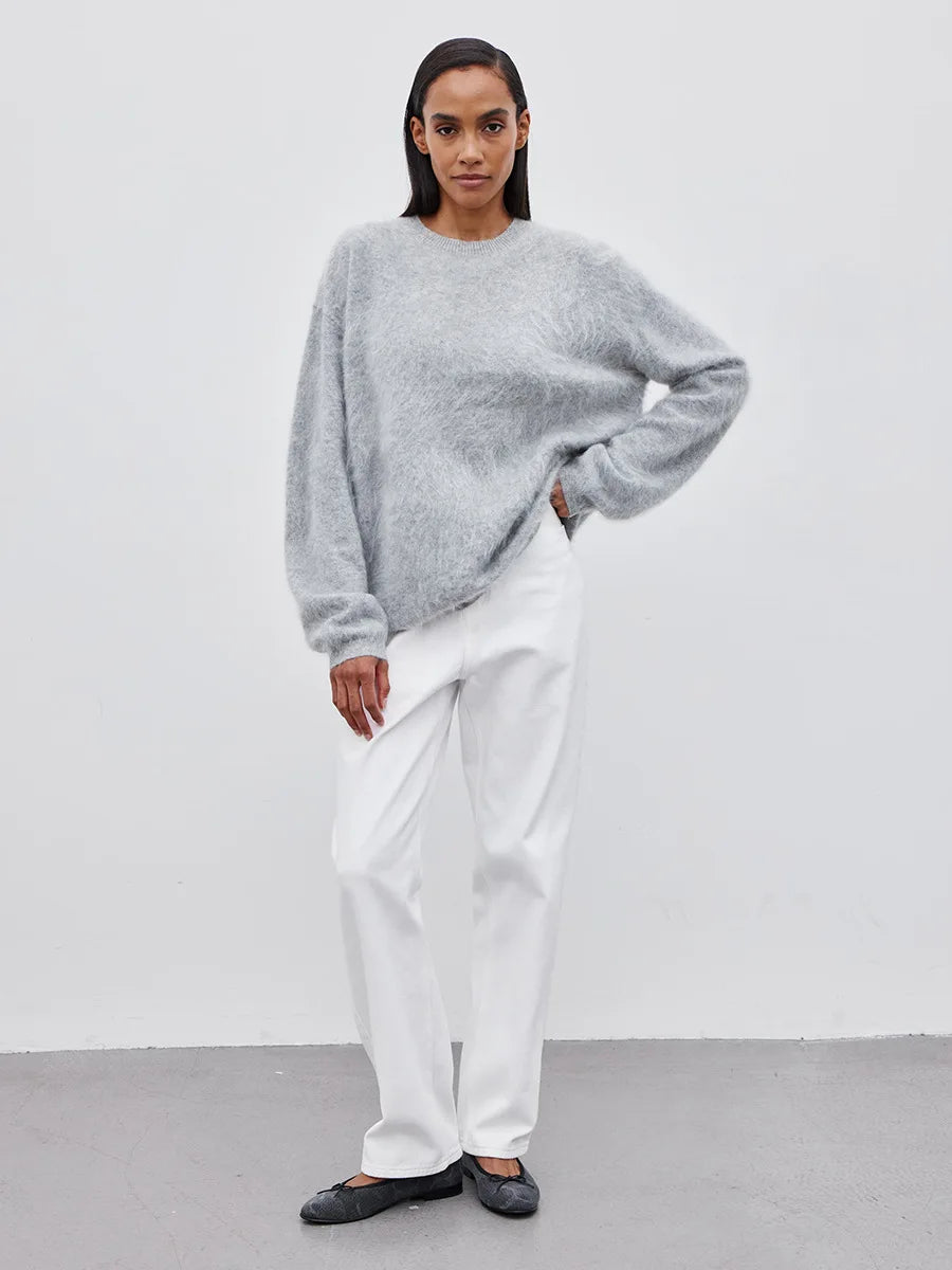 Blubelle Women's Autumn Winter Solid Color Knit Sweater O-Neck Long Sleeve Loose Fit Casual Relaxed Fashion Pullovers