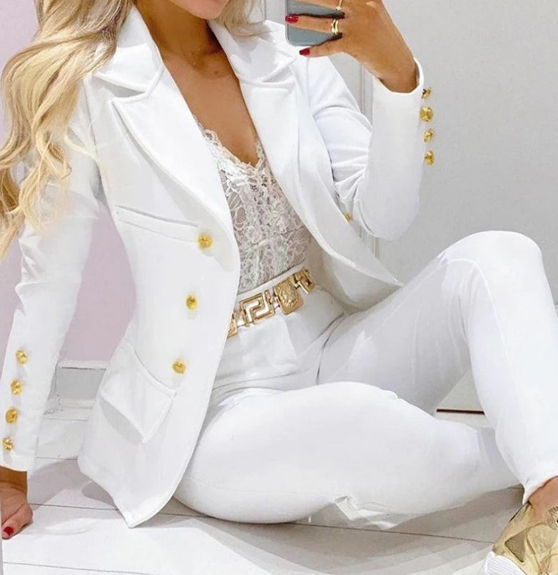 Womens Autumn Two Piece Coat And Pants Set Casual Jacket Trousers 2023