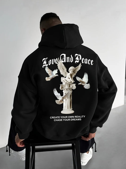 Hot selling autumn fashion men's little angel printed micro elastic comfortable hooded sweatshirt outdoor high street clothing