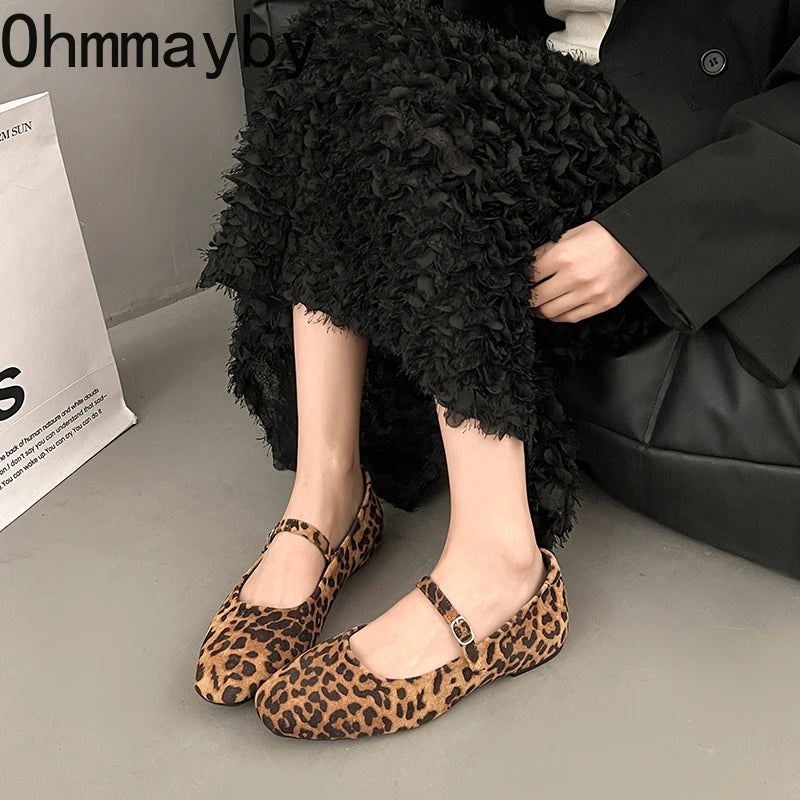 Leopard Print Women Loafers Flats Fashion Shallow Shoes 2026 Spring Ladies Elegant Soft Sole Mary Jane Shoes