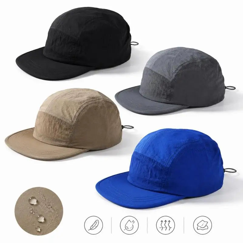 Water Resistant Quick Dry 5 Panel Baseball Hat Lightweight Breathable Sports Sun Caps For Men Women Drawstring Foldable Hats BAZAARHUBO