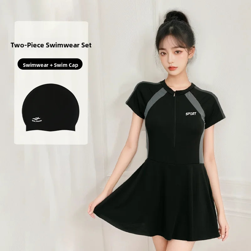 plus Size  Swimsuit Long Sve Holiday Swimwear for Women Casual Sle Milk Silk Fabric round Ne Fixed Chest Pad