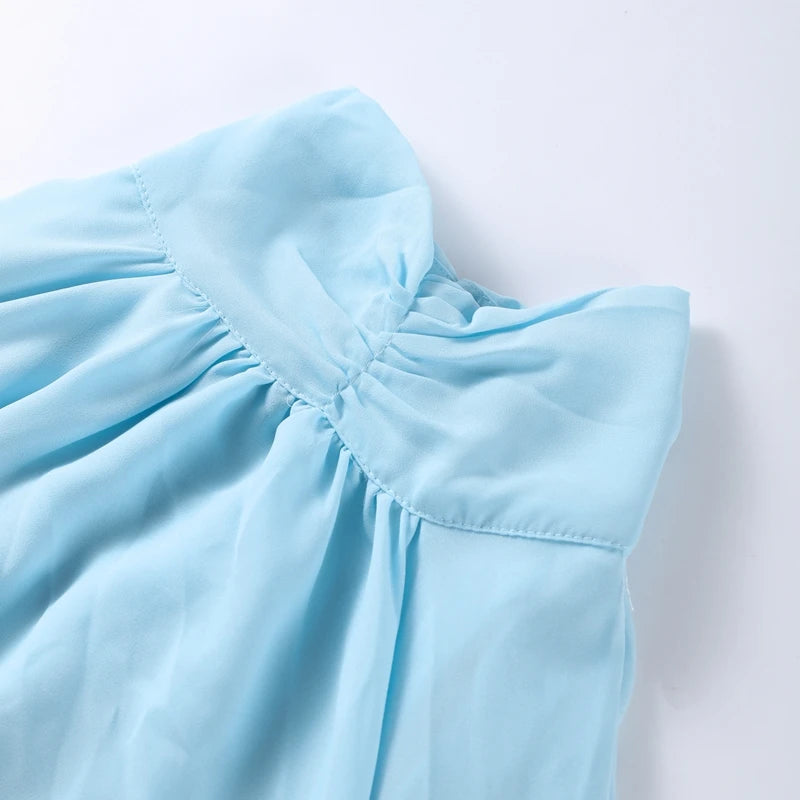 Summer Ruffles Short Dress Women Turtleneck Pleated Loose Turtleneck Flare Sleeve Robes 2025 Fashion Lady Party Holiday Gowns
