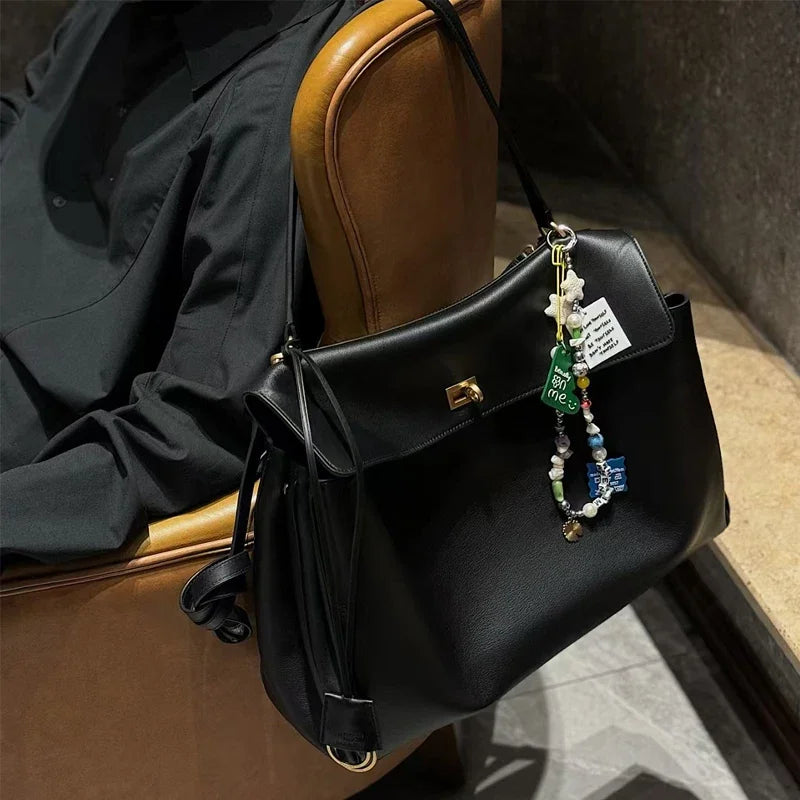 2026 large Genuine leather shoulder bag armpit top layer cowhide large capacity women's commuting high-end tote bag