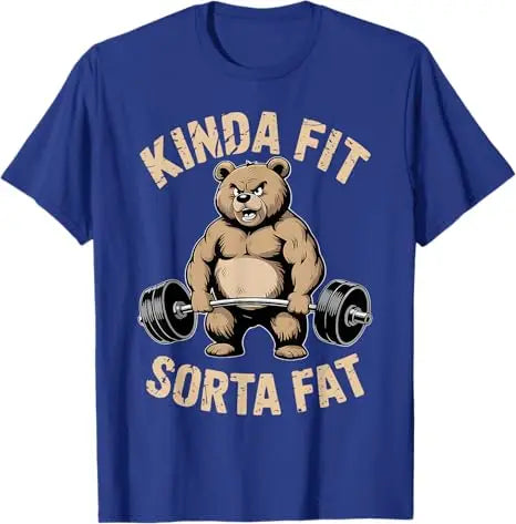 Kinda Fit Sorta Fat - Funny Gym Bear Weightlifting Workout T-Shirt Y2k Humor Raccoon Weightlifter Fitness Saying Tee Novelty Top