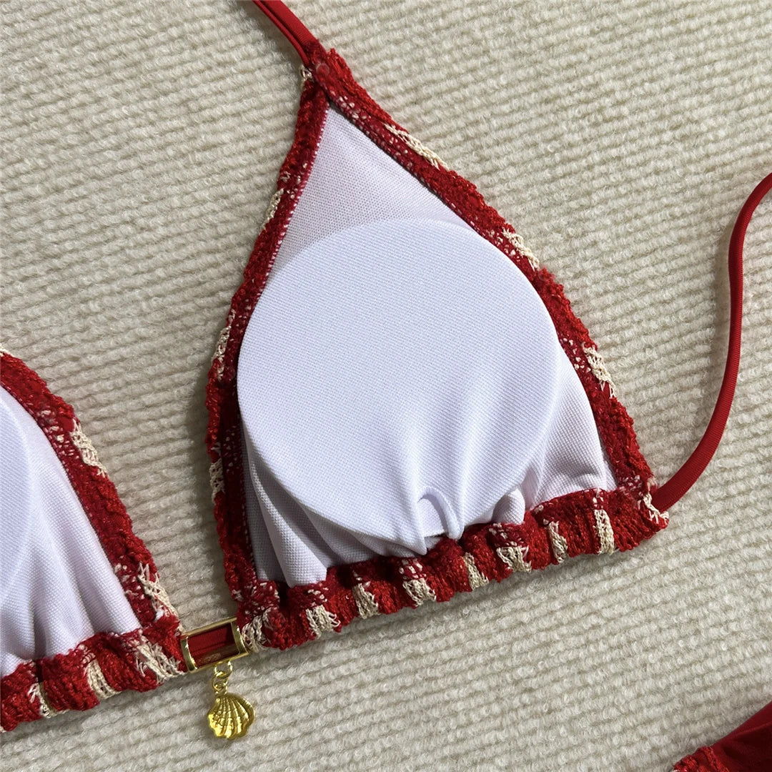 With Pants Striped Halter Bikini Female Swimsuit Women Swimwear Three-pieces Bikini set Brazilian Bather Bathing Suit Swim