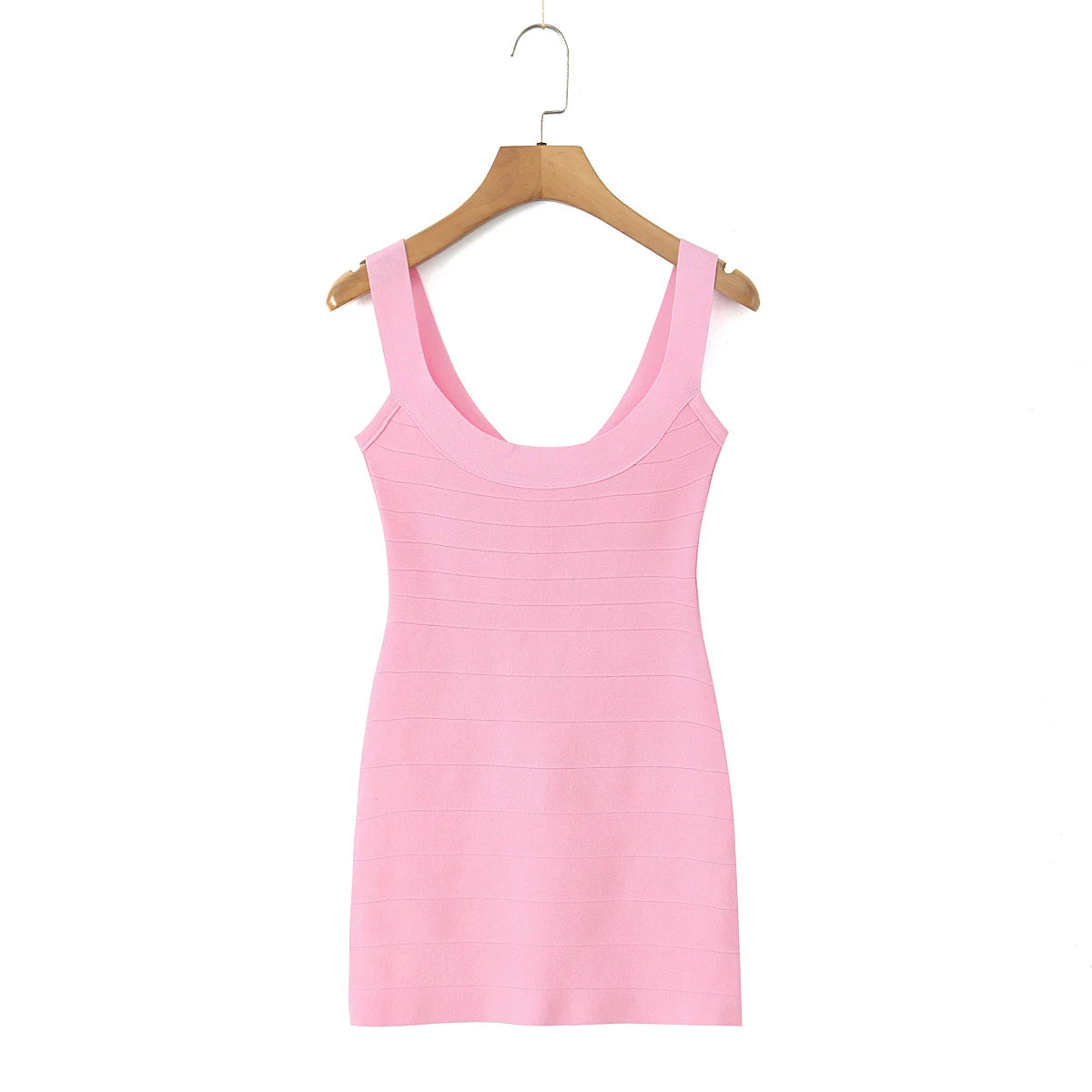 2025 Sexy O neck Knitted Mini Sling Dress Women Zipper Back Package Hips Short Tank Dresses Skinny Robe Orange Pink