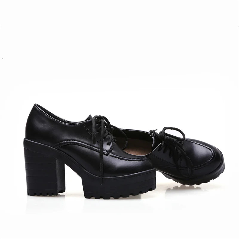 Classic Lace-up Ankle Boots For Women Red White Punk Heels Platform Euro Style Women's Shoes Autumn Spring High Heels Pump Shoes