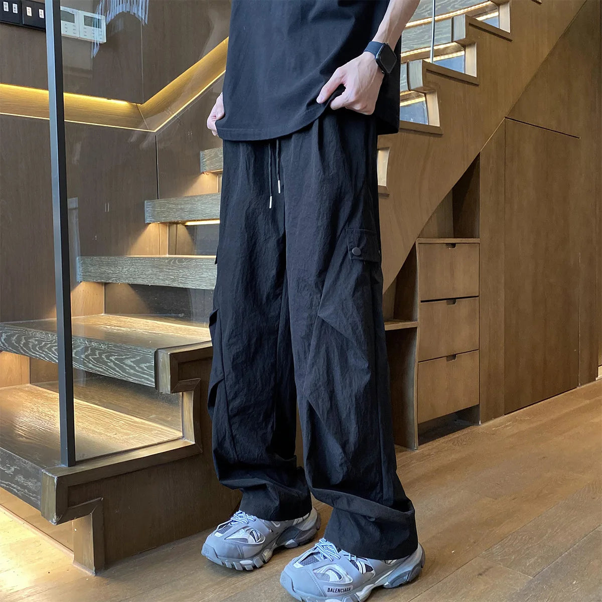 American Style Workwear Men's Summer Lightweight Tall Quick-Dry Trousers with Pleats for Hiking and Paratrooper