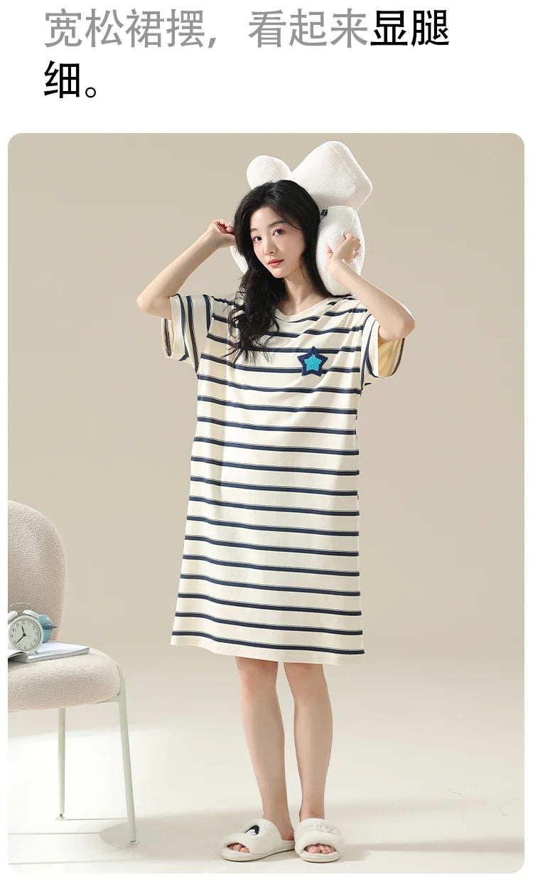 100% COTTON! M-4XL Plus Size Summer Women Nightgown Brand New Anti-bacterial HQ Nightdress Short Sleeves Sleepshirt Casual Dress