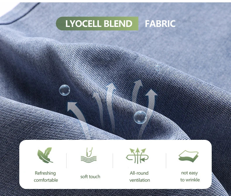 Lyocell Ice Silk Jeans Men's Summer Ultra-thin Loose Straight Denim Pants Soft Comfortable Brand Male Light Blue Trousers
