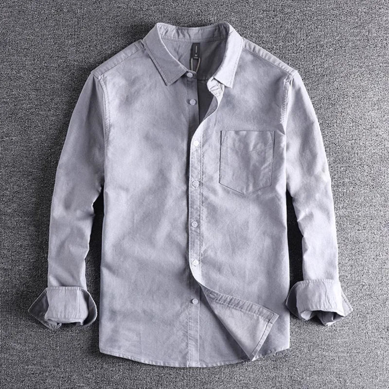 Washed Oxford fabric base simple pocket long sleeve shirt men's casual jacket