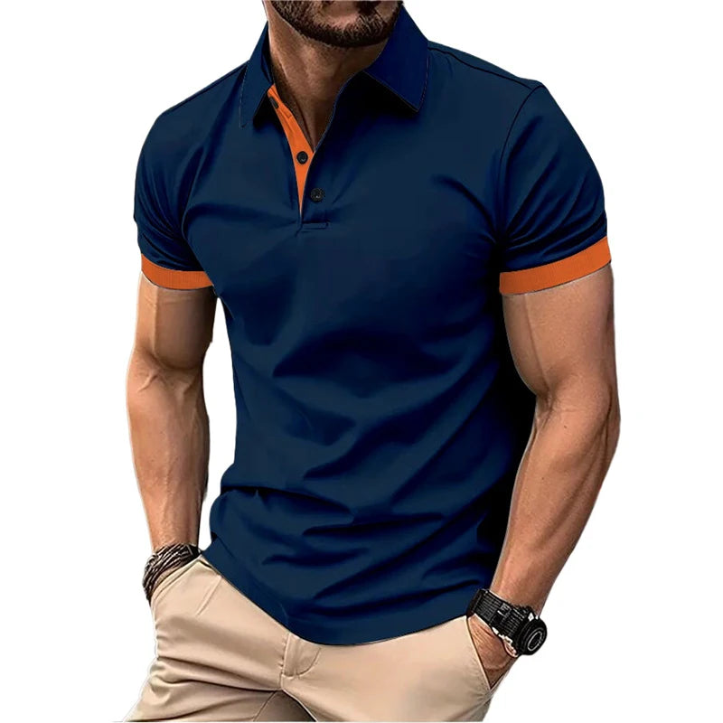 Summer Short Sleeve Polo Shirt Mens Large Stritching T Shirts Lapel Business Breathable Tee Shirt Lightweight Sweatwear
