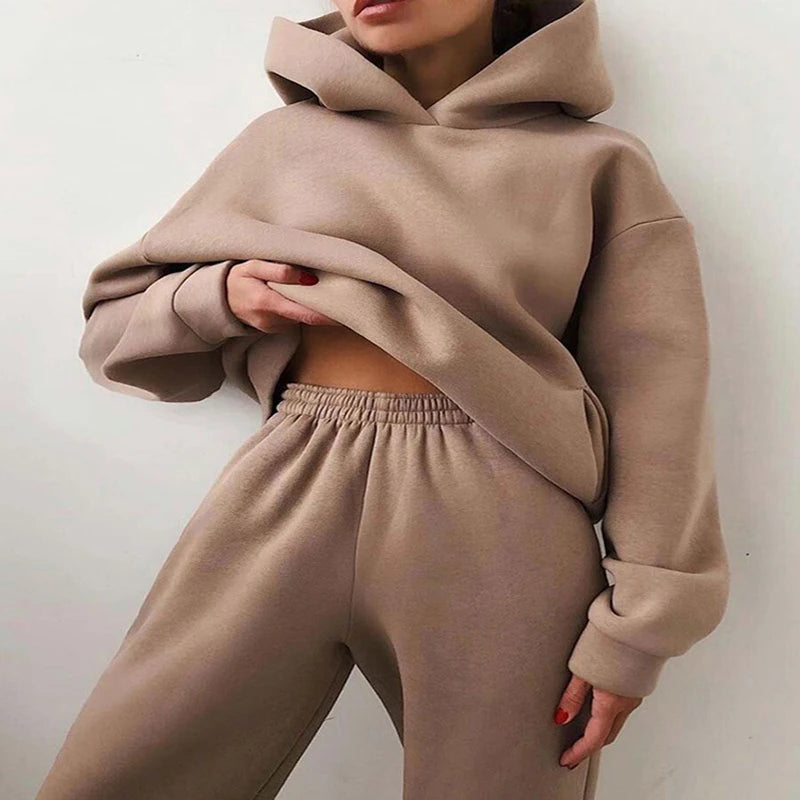 Women Two Piece Sets Tracksuit 2022 Autumn Casual Solid Long Sleeve Hoodie Sweatshirts Female Fashion Oversized Trouser Suits