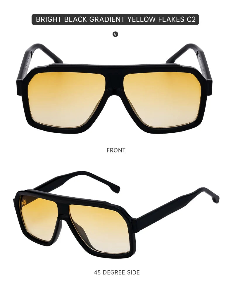 Retro Pilot Men Sunglasses Fashion Clear Gradient Shades UV400 Women Luxury Square Sun Glasses BAZAARHUBO