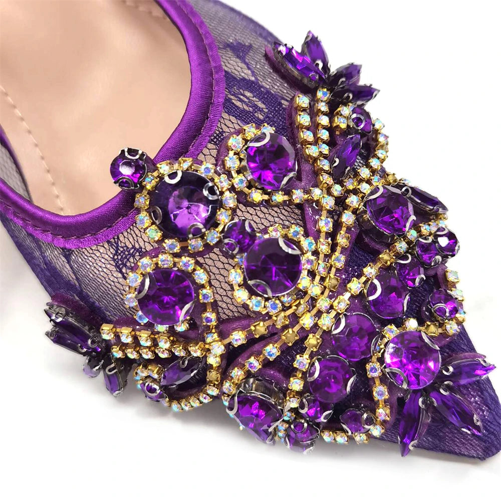 African Fachion Evening Shoes And Matching Bags Italian Design Ladies Diamond Bag High-Heeled Pointed Toe Women's Shoes