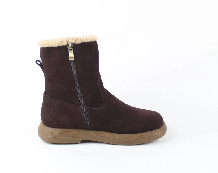 Careaymade-Genuine cow leather Snow cotton round head flats woolen short boots plush warm snow boots Oversized shoes size 35-43