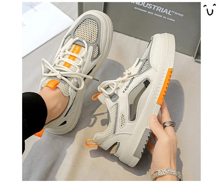 Breathable Men's Vulcanized Shoes Lace-ups Outdoor Running Shoes Comfortable Mens Sandals Mesh Casual Sneakers Summer New Tenis