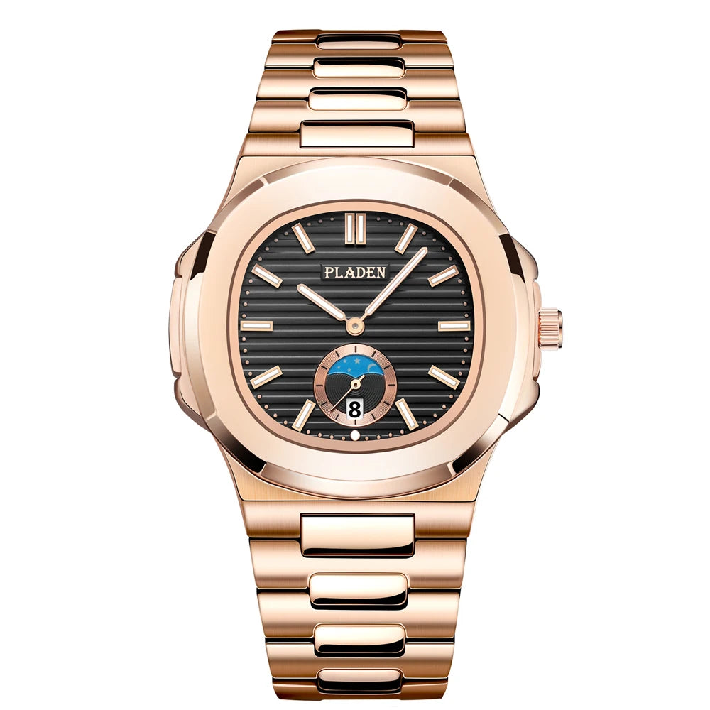 PLADEN Men's Quartz Watch Stylish Business Wristwatches Stainless Steel Calendar Waterproof Watches For Male High Quality New