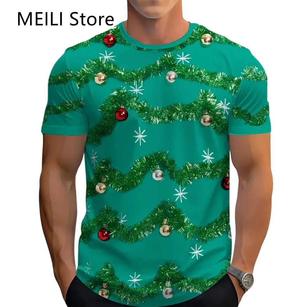Christmas Men's T Shirt 3D Print Casual Short Sleeve Tees Street Fashion Crew Neck Pullover Male Oversized Clothing Sweatshirt