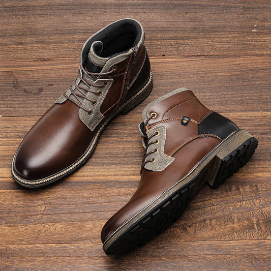 Dark Brown Men boots Spring British Style Leather Boots Retro Men Ankle Boots