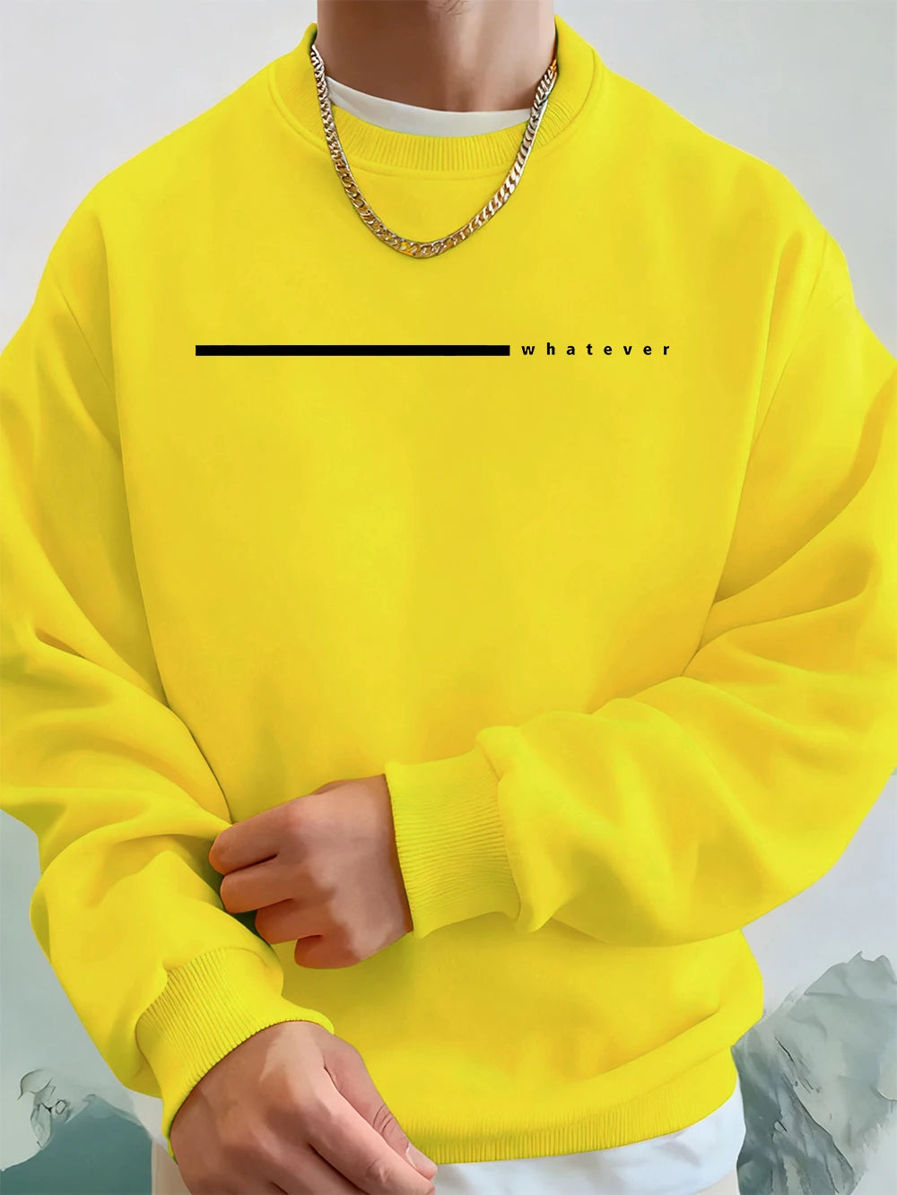 Simple Whatever Letter Printed Men'S Sweatshirt Winter Loose Hoodie Sports Crewneck Fleece Warm Sportswears Basics Men Clothes BAZAARHUBO