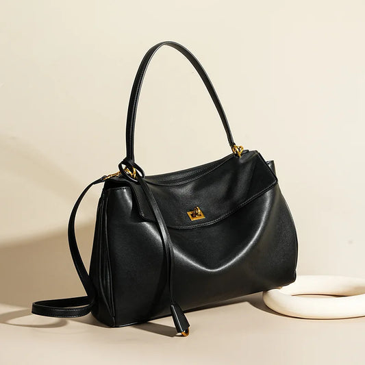 2026 large Genuine leather shoulder bag armpit top layer cowhide large capacity women's commuting high-end tote bag