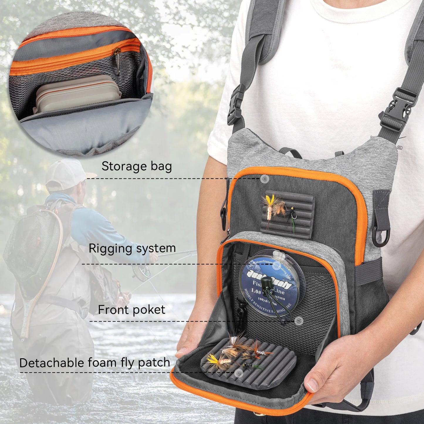 Fly Fishing Bag For Men and Women Fishing Chest Pack Fishing Tackle Boxes Storage Bags Outdoor Ultra Light Vest Fanny Packs