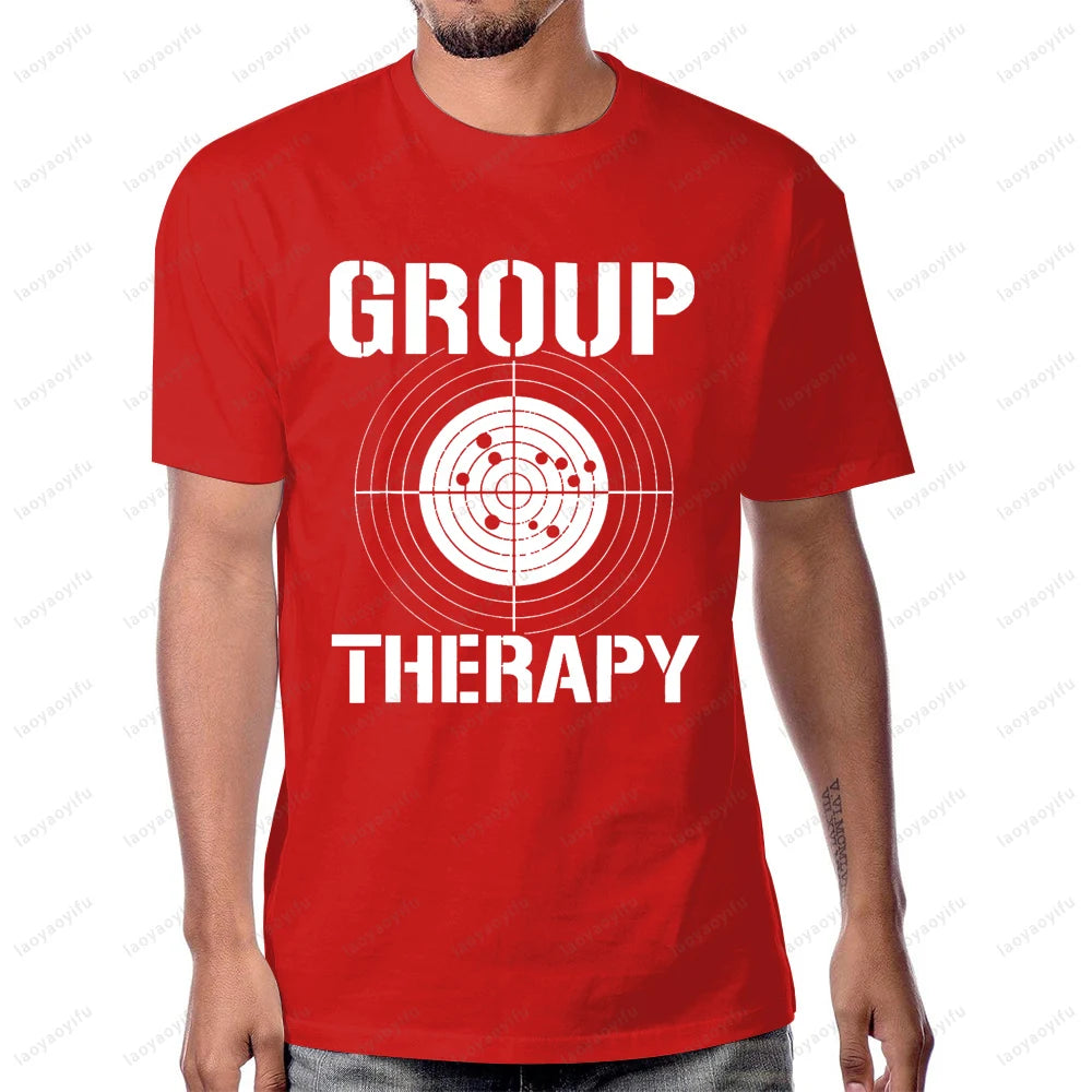 Group Therapy Shooting  Funny Gun Graphic T-Shirt Casual Fashion Loose Harajuku Man Tshirt Hip Hop Summer Short Sleeve Women Tee