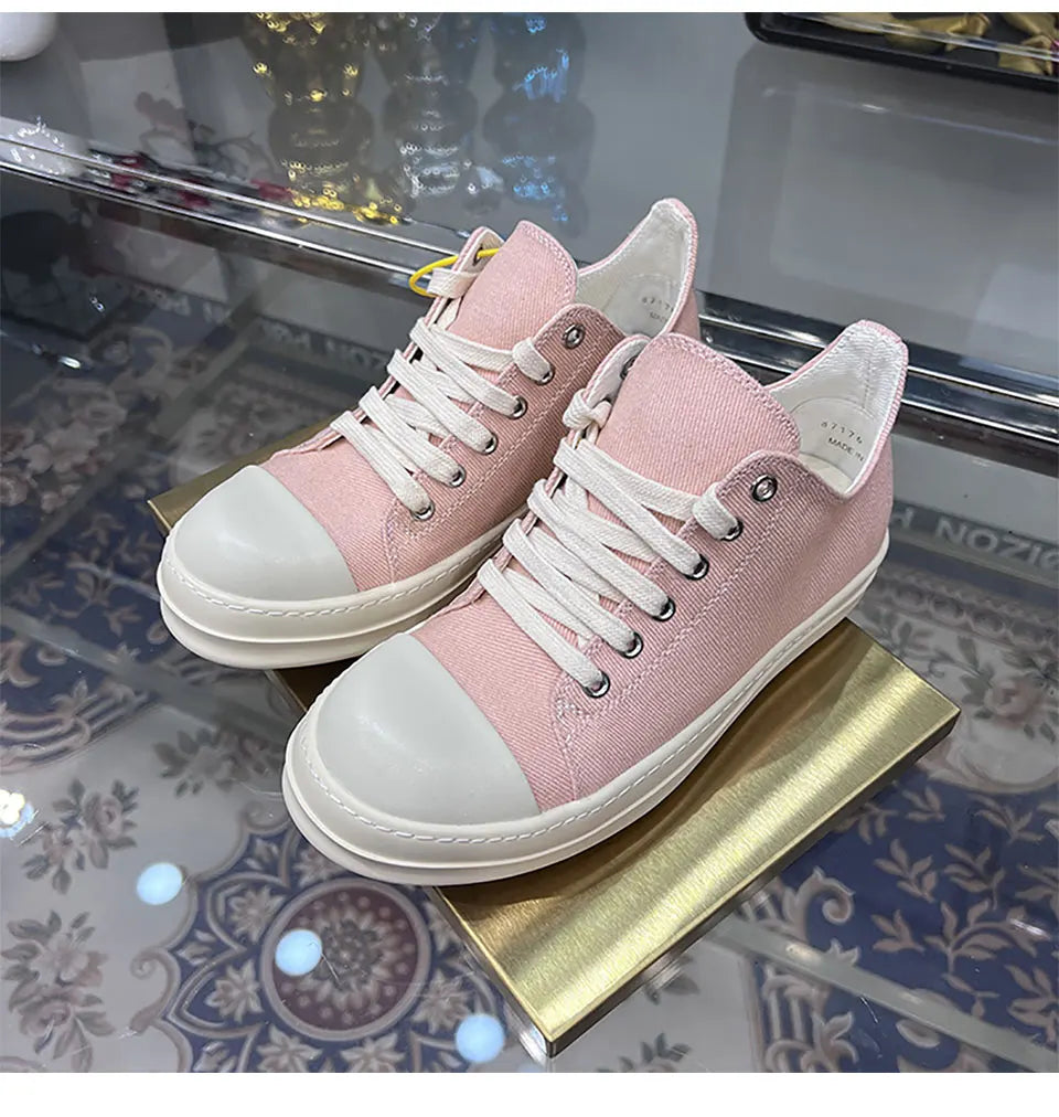 Ro Casual Shoes Women Low Top Quality Canvas Denim Summer Breathable Original Thick Sole Increases Height Men Luxury Sneakers