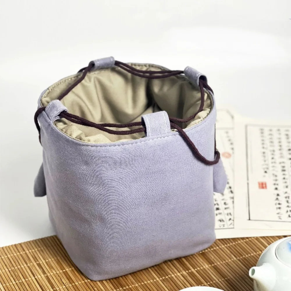 Chinese Style Tea Set Organizer Bag Embroidered Breakage-proof Teacup Drawstring Cloth Pouch Tea Ceremony Accessories