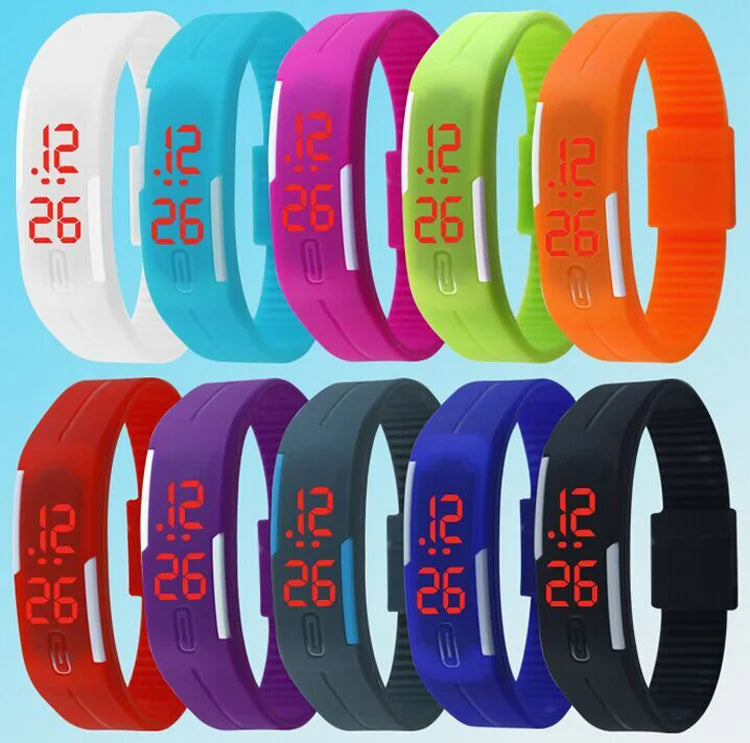 New Digital LED Watches Candy Color Silicone Rubber Touch Screen Digital Watches Women Men Children Bracelet Sports Wrist Watch
