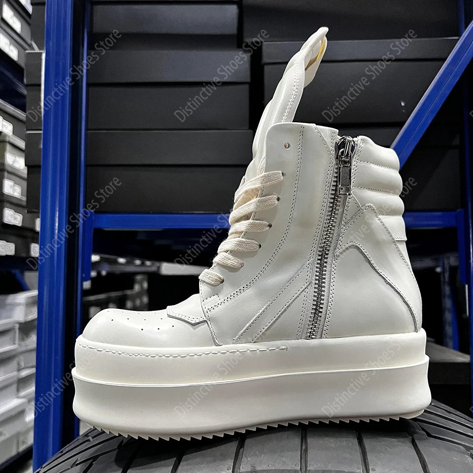 Brand RO Double Bottom Fashion Shoes Designer Women Ankle Boot Platform 6cm Original Casual Men Shoes Luxury Leather Zip Shoes